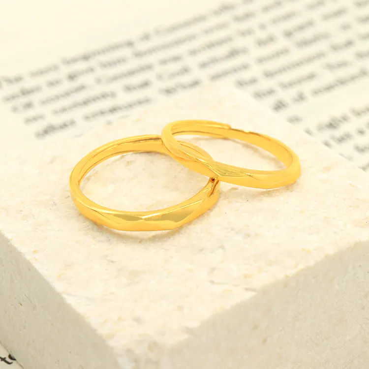 六月新娘結婚金飾 黃金切割亮面對戒典雅設計