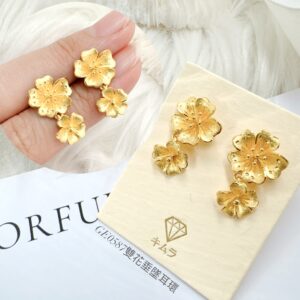 雙花垂墜耳環